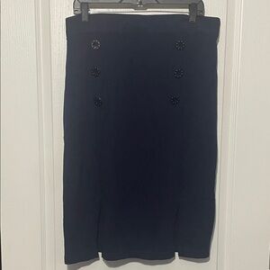 Vintage Navy Blue Faux-Button Front Pull-Up Skirt